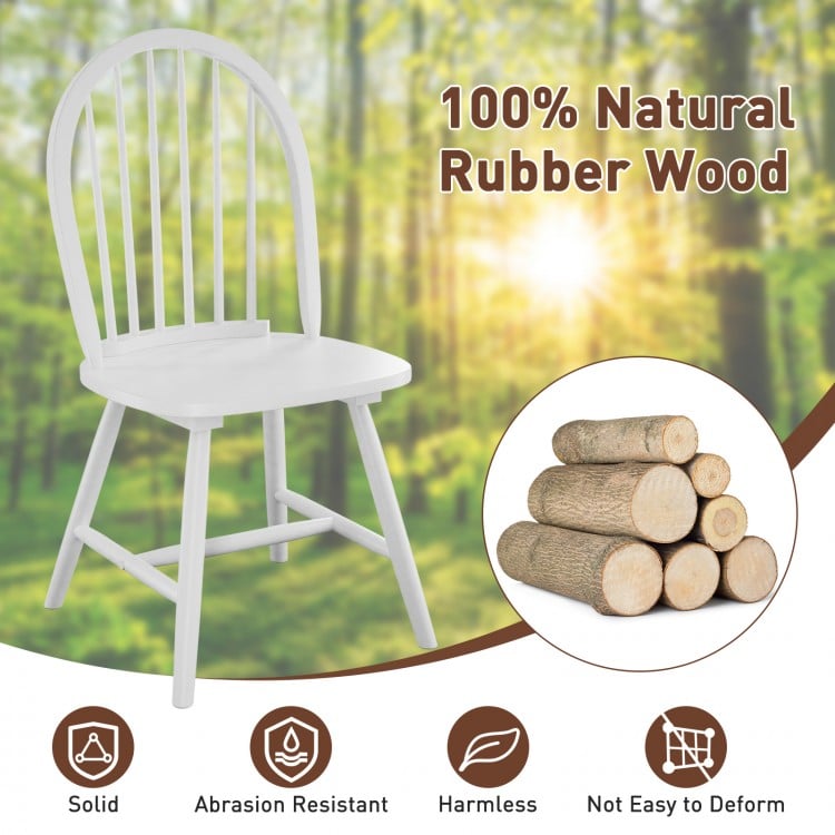 Vintage Windsor wood chair in white with spindle back, made from 100% natural rubber wood, ideal for dining rooms.